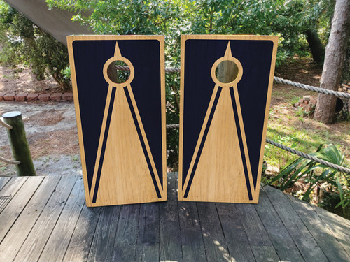 Natural Navy Blue Wood Grain Cornhole Wraps / Cornhole Skins #4