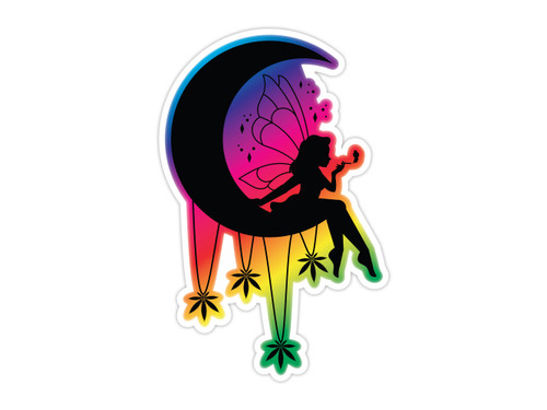 Smoking Weed Fairy Sitting On The Moon Sticker