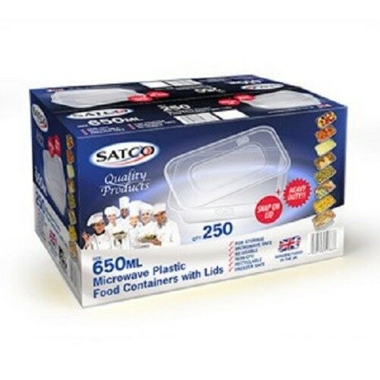 Satco 650ml Rectangular Plastic Containers & Lids Pack Size 250