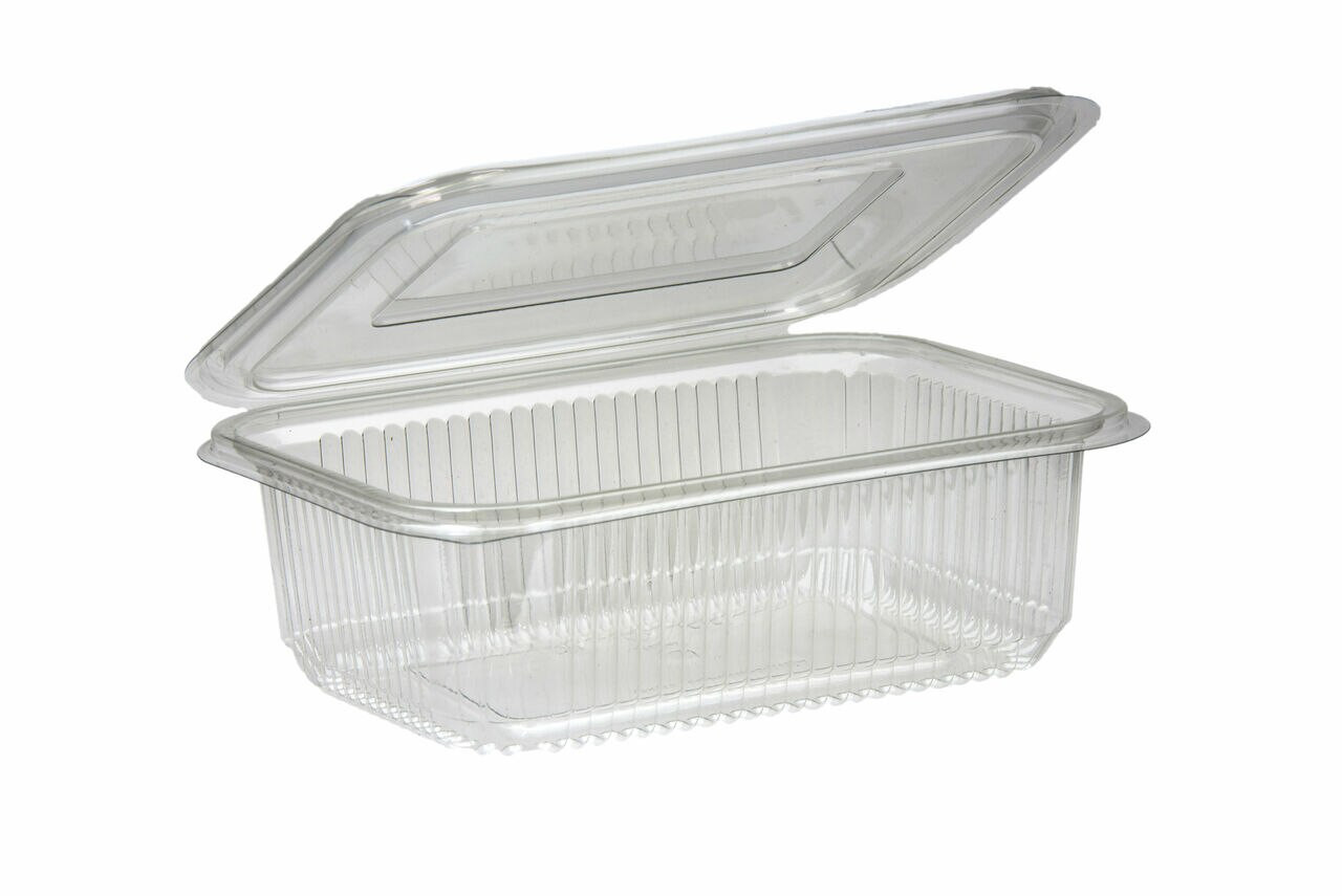 Salad Container Rectangular Clear Plastic with Hinged Lid 750ml Pack Size 100