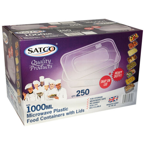 Satco 1000ml Rectangular Plastic Containers & Lids Pack Size 250
