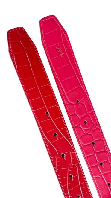 Ruby/Watermelon Croc Embossed Reversible Leather Belt