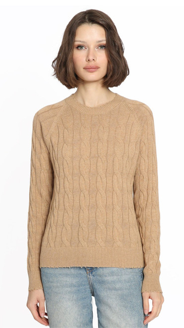 Cotton Cashmere Frayed Edge Crew - Camel