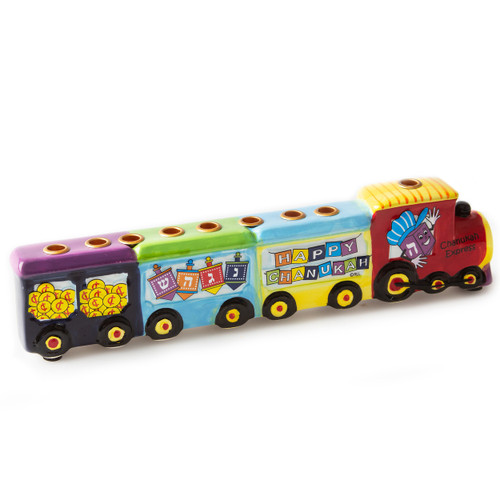 Hanukkah Hand Painted Ceramic Train Kids Menorah