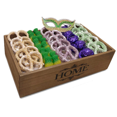 Purim Wooden Chocolate Pretzels Gift Basket - Israel Only Purim Wooden Chocolate Pretzels Gift Basket - Israel Only