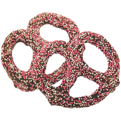 Chocolate Covered Pretzels with Pink Nonpareils - 10CT Box