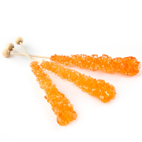 Large Unwrapped Orange Rock Candy Crystal Sticks - Orange