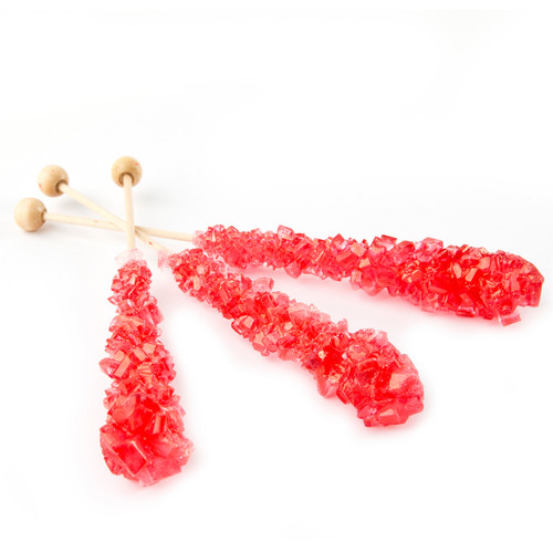Large Unwrapped Red Rock Candy Crystal Sticks - Strawberry