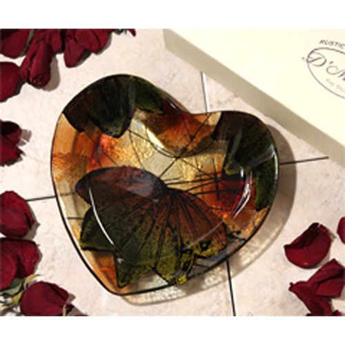 Rustic Leaf Design Heart Dish