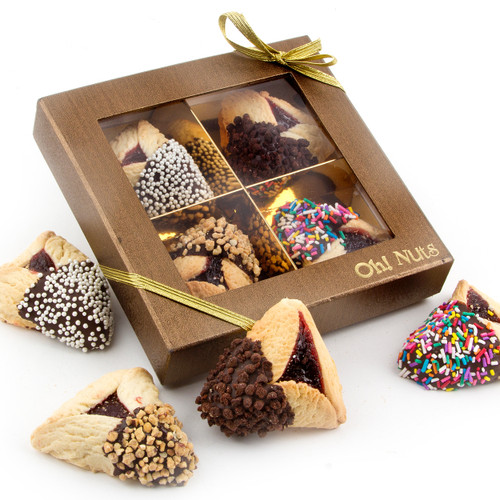 4-Pc. Chocolate Dipped Hamantaschen Gold Gift Box   4-Pc. Chocolate Dipped Hamantaschen Gold Gift Box