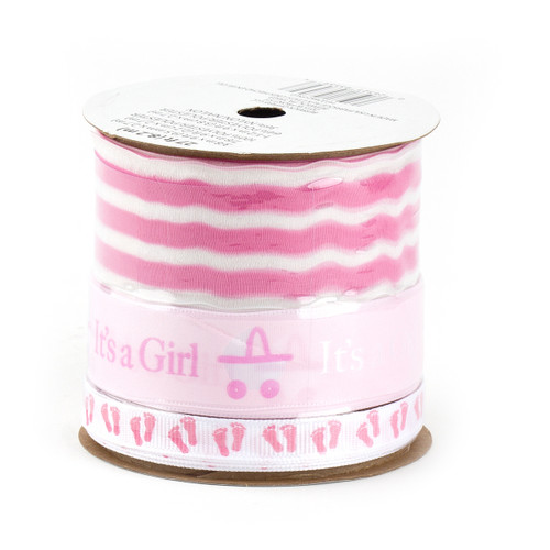 Pink Baby Shower Three Ribbon Spool