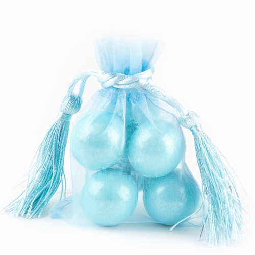 Baby Blue Mesh Favor Bags With Tassels - 12CT