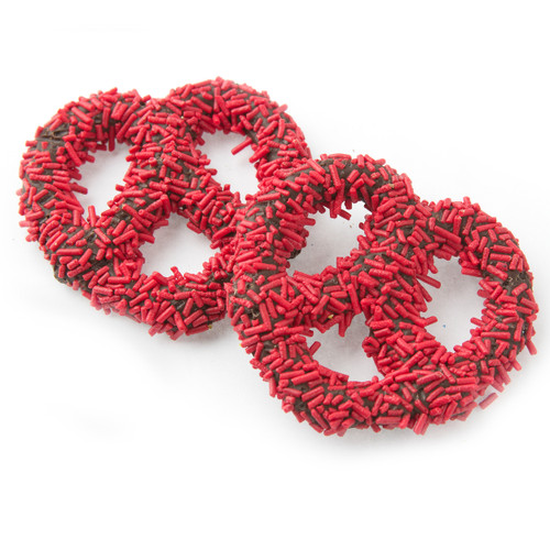 Belgian Chocolate Covered Pretzels with Red Sprinkles - 12CT Box