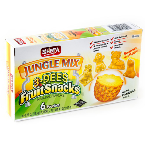 Jungle Mix 3-Dees Fruit Snacks - Pineapple - 6CT Box