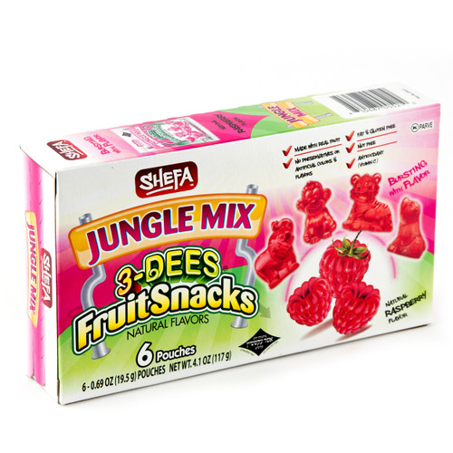 Jungle Mix 3-Dees Fruit Snacks - Raspberry - 6CT Box