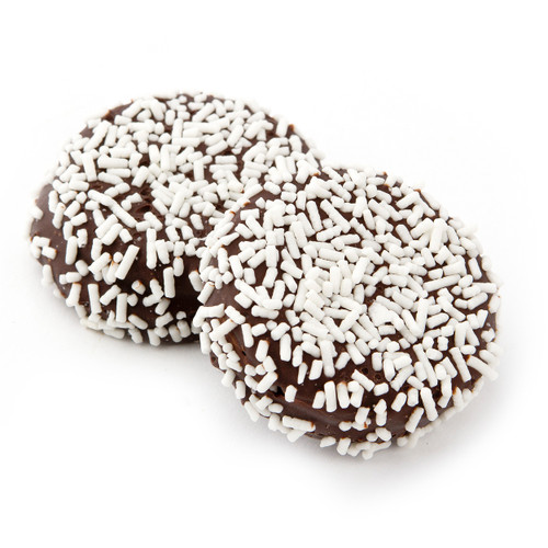 White Sprinkles Dark Chocolate Coated Sandwich Cookies White Sprinkles Dark Chocolate Coated Sandwich Cookies