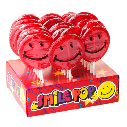 Red Smiley Face Lollipops - 24CT Display Box