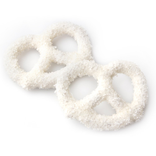 White Chocolate Covered Pretzels with White Sugar Crystals White Chocolate Covered Pretzels with White Sugar Crystals