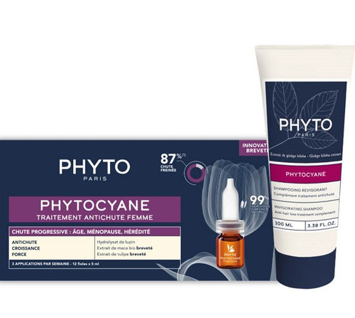 PHYTO Phytocyane tratamiento anticaida mujer 12 ampollas x 5 ml Champu Phytocyane 100 ml de regalo