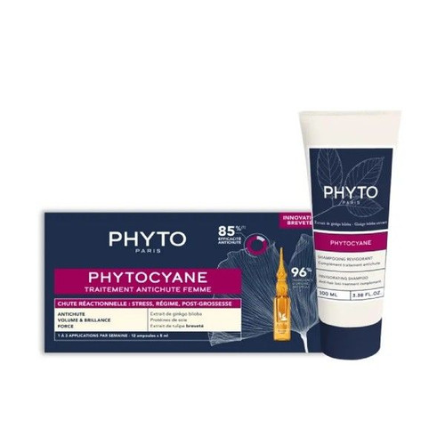 PHYTO Phytocyane tratamiento anticaida mujer estres,dietas,posparto 12 ampollas x 5 ml Champu  Phytocyane 100 ml de regalo
