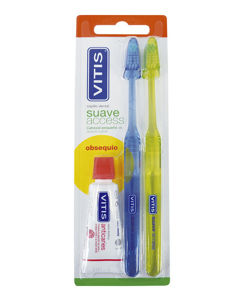 Vitis duplo cepillo dental adulto suave aCCess + regalo pasta anticaries 15 mL