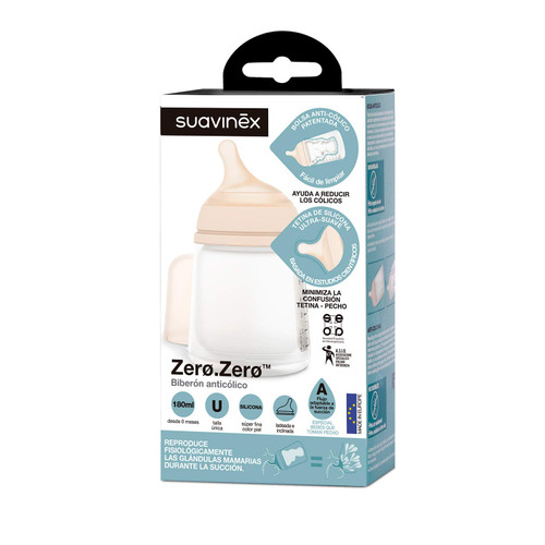 Suavinex biberón anticólico zerø.zerøtm. tetina de flujo adaptable. 180 mL