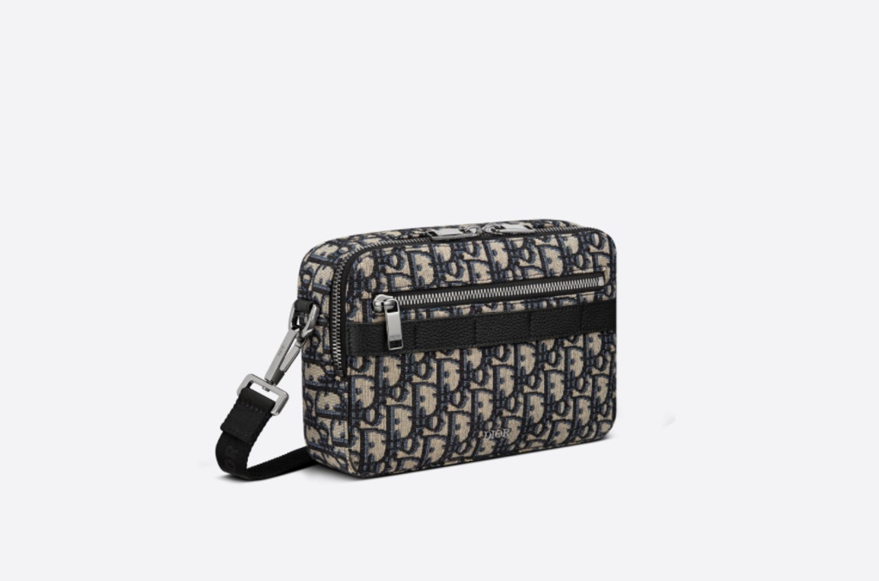 Mini Safari Bag with Strap Beige and Black Dior Oblique Jacquard