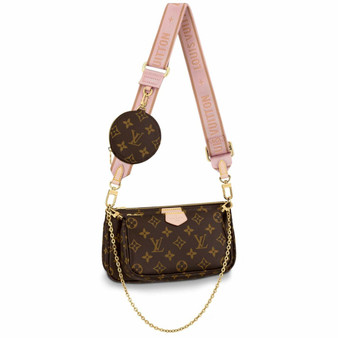 Luxury Inspired, Multi Pochette Cross-Body with Pink Strap (Pink