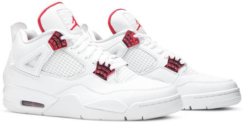 Launching as part of a four-piece Metallic Pack, the Air Jordan 4 Retro ‘Red Metallic’ treats the classic silhouette to a simple two-tone color scheme. The upper is constructed from white leather, complete with standard details that include quarter-panel netting and a visible Air sole unit at the heel. Contrasting pops of University Red appear on the molded eyelets, interior tongue and Jumpman branding hits at the heel and woven tongue tag.