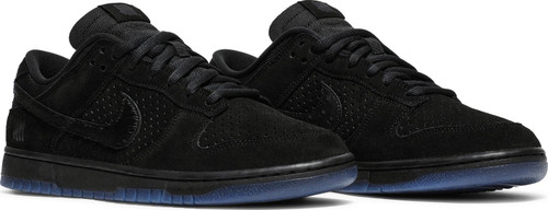 Launching as the third installment in the LA retailer’s ‘Dunk vs AF-1’ series, this triple-black edition of the Nike Dunk Low features an eclectic mix of materials throughout the upper. Perforated suede on the toe box and quarter panel is overlaid with smooth suede paneling along the forefoot and heel. The Swoosh is covered in pony hair, while the collar and tongue are crafted from mesh and nylon, respectively. Undefeated’s Five Strikes logo appears on the woven tongue tag and lateral heel. The sneaker is mounted on a matching black midsole, supported underfoot by a translucent rubber outsole.