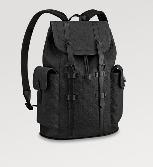 The Christopher MM backpack is a mid-sized backpack with two exterior side pockets and numerous functional pockets inside. Fashioned from Taurillon leather with an embossed Monogram motif, it is finished with black leather straps and matte-black hardware. A drawstring and press-stud closure keeps what’s inside secure.