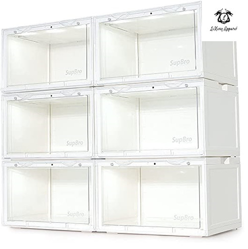 Shoe storage box with large internal size ( 10.4*13.2*8.1 inche ) that fits any kind of shoes up to US size 12 and high-top sneakers