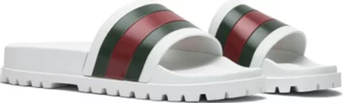 Gucci’s Web Slide brings the luxury brand’s aesthetic poolside, featuring a white rubber footbed that’s contrasted with the brand’s signature green and red stripes across the forefoot strap. The sandals are also upgraded with a lugged outsole pattern for improved traction.