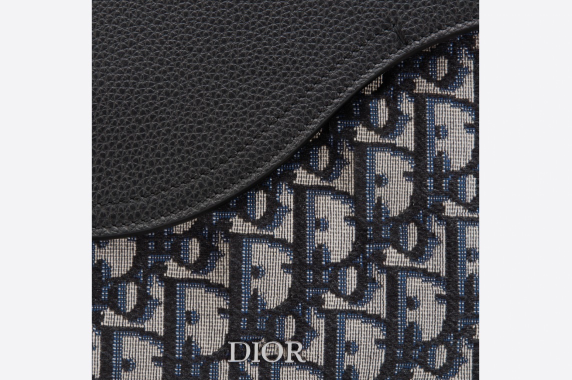 Saddle Pouch with Strap Beige and Black Dior Oblique Jacquard and Black  Grained Calfskin