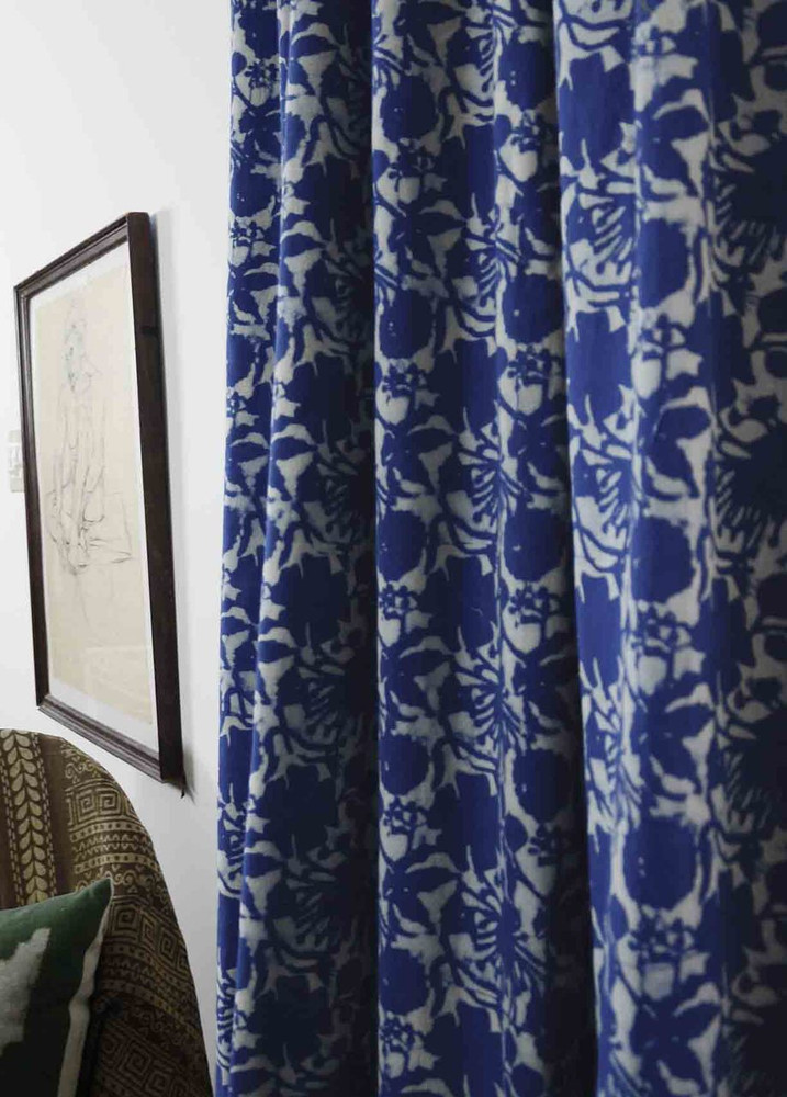 floral blue window curtains