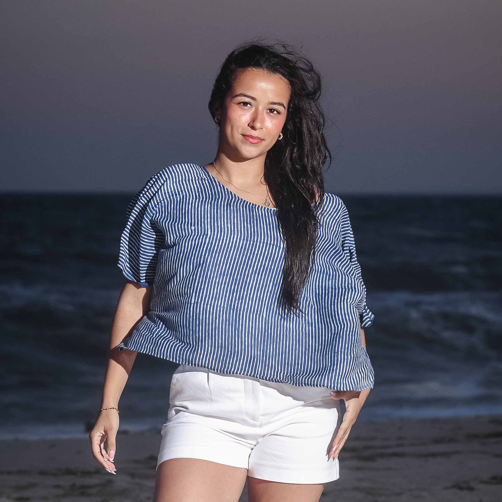 blue striped crop top