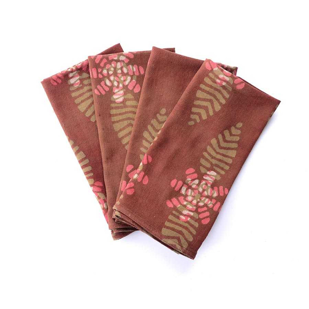 Dabu Block Print Napkins in Terracotta - Flower