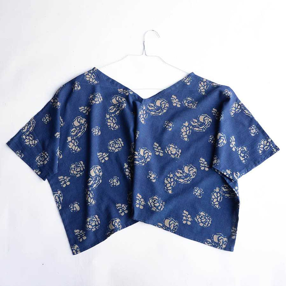 Indigo Block Print Cotton Crop Top | Phool