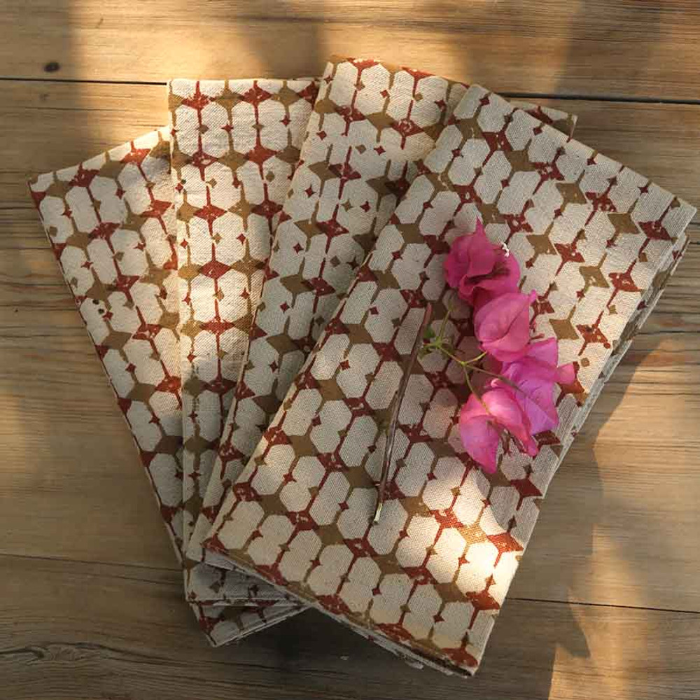 Dinner Napkins | Block printed Cloth - Golden hour