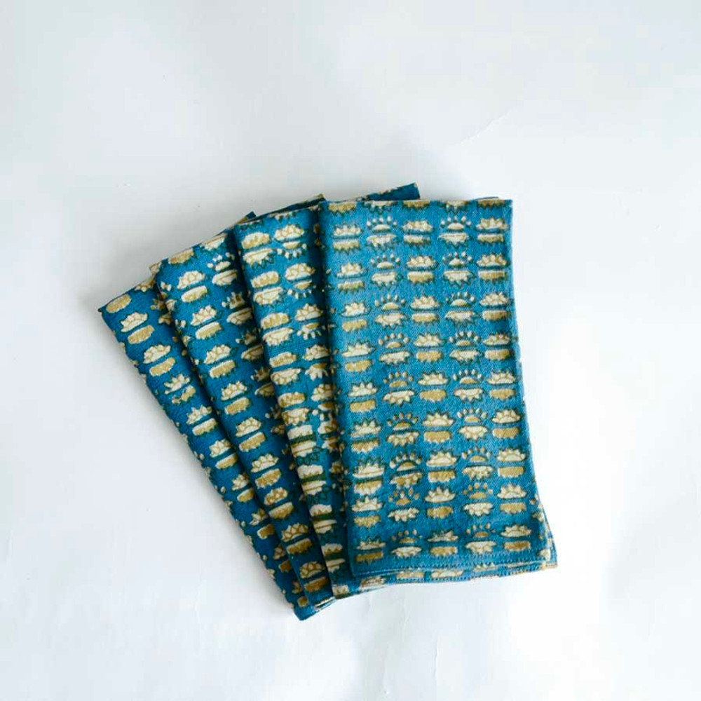 Dinner Napkins | Block printed Cloth - Sunflower Blue