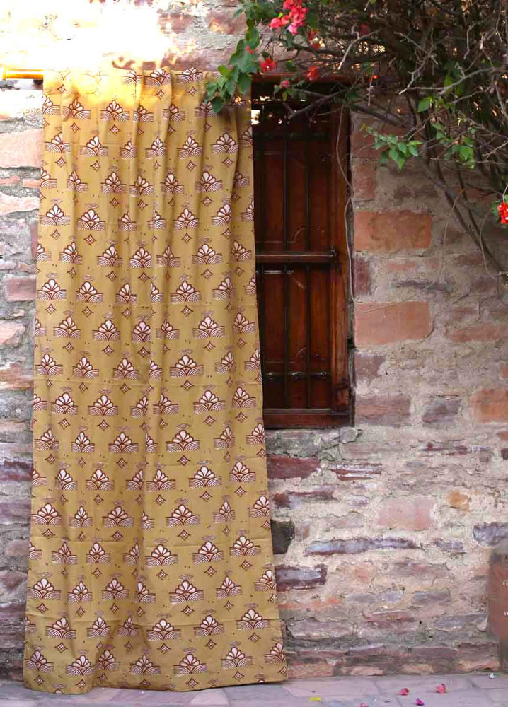 Mustard yellow block print wedding curtains