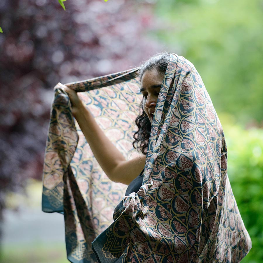 Large Block Print Scarf | Emerald Sample