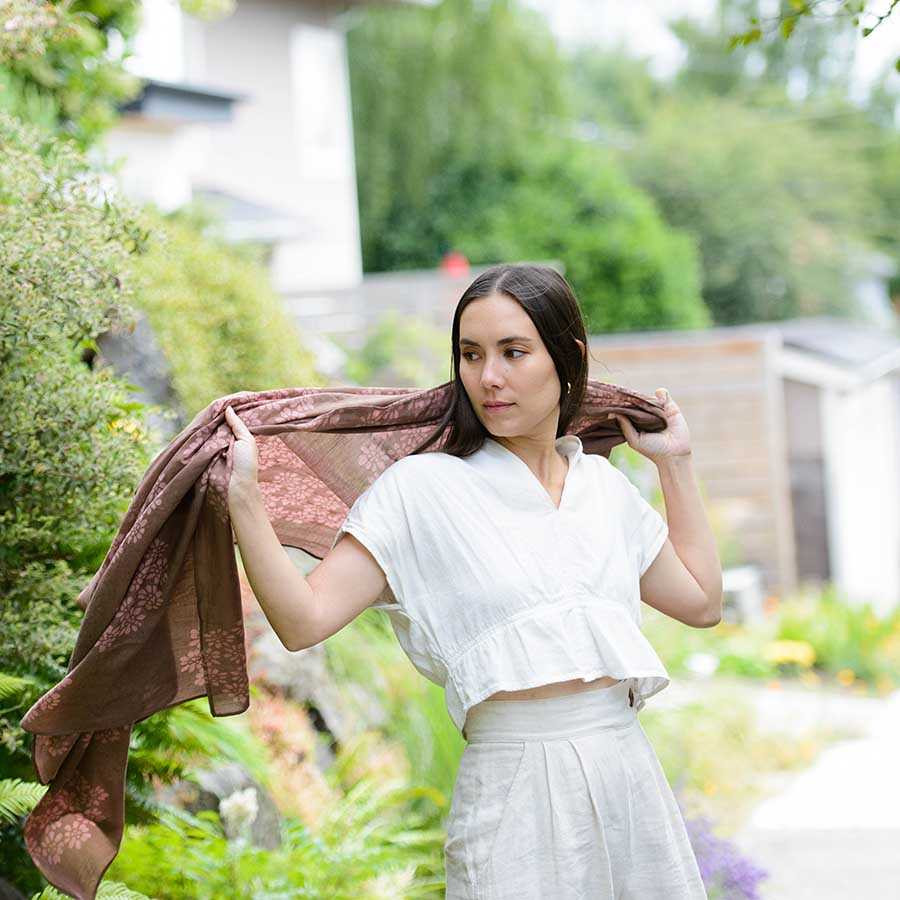 Hand printed silk scarf