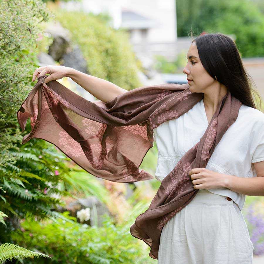 brown mauve silk scarf
