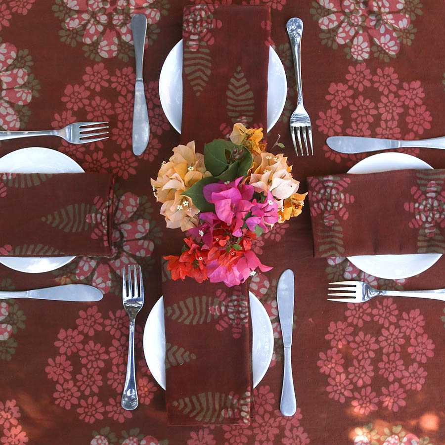 Dabu Block Print Napkins in Terracotta - Flower Sample