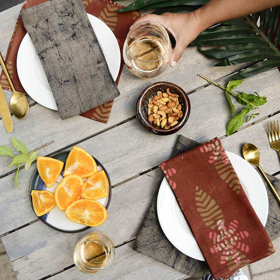 Dabu Block Print Napkins in Terracotta - Flower Sample