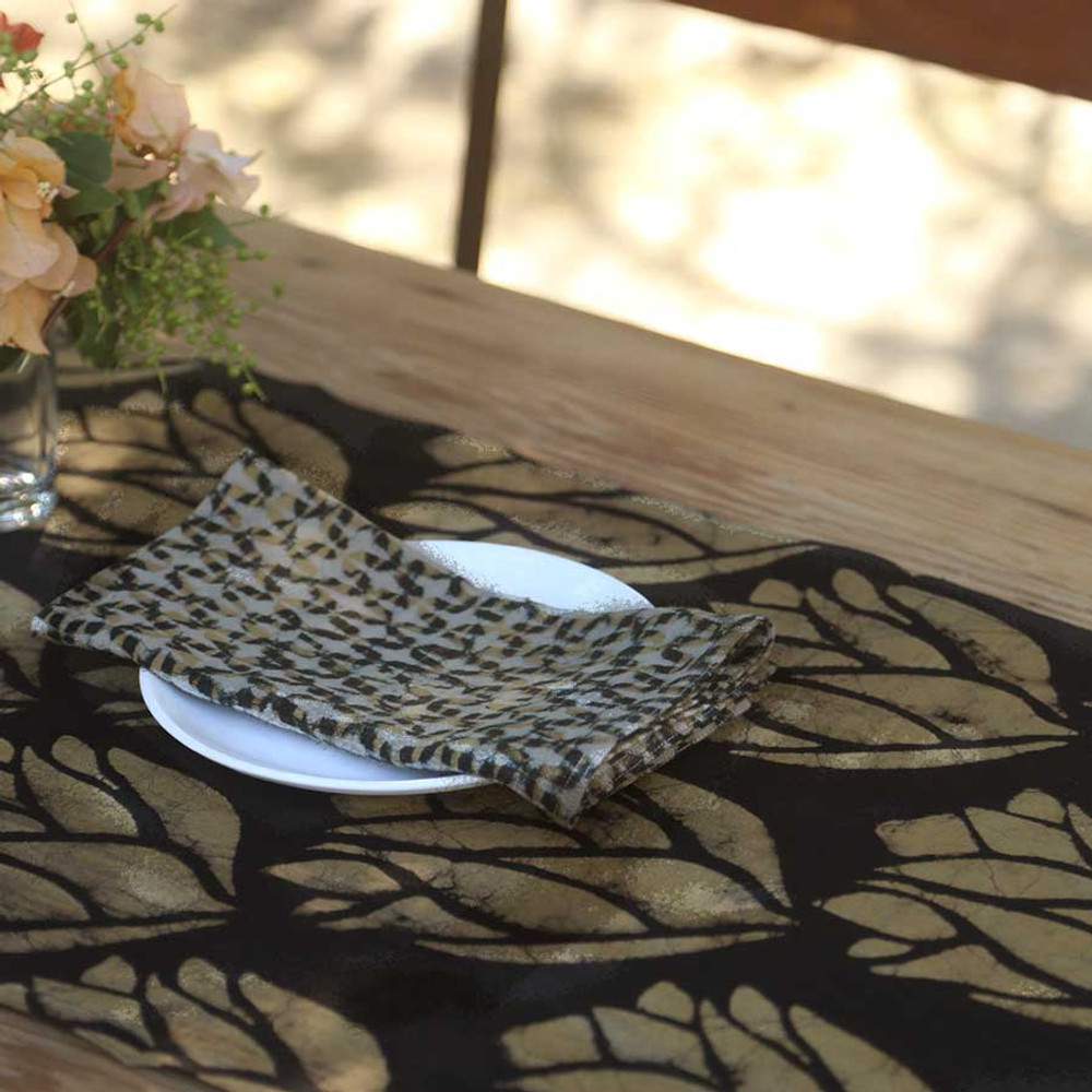 Block Print Cotton Linens Table Runner - Gold Leaf