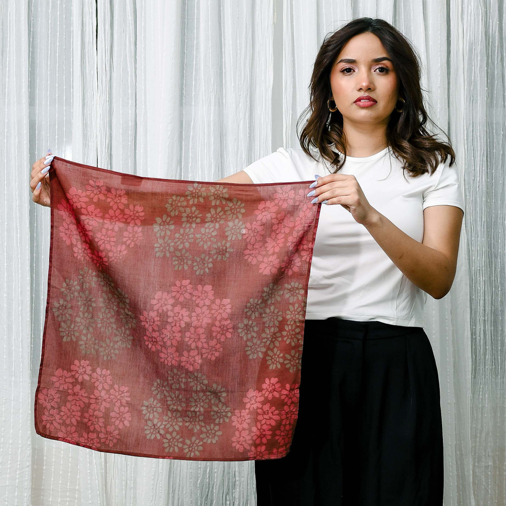 Large Handmade Block Print Women Bandana - Autumn Breeze
