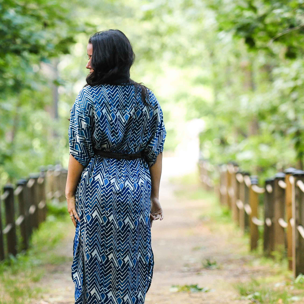Block print Blue Chevron Button down Relax Fit Dress