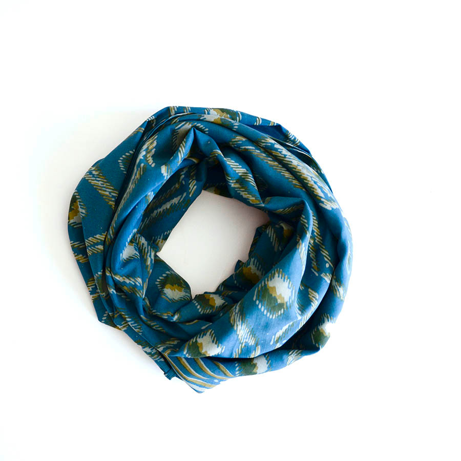 Buy Muted Gold Blue Cotton Silk Unisex Scarf | Bali by ichcha